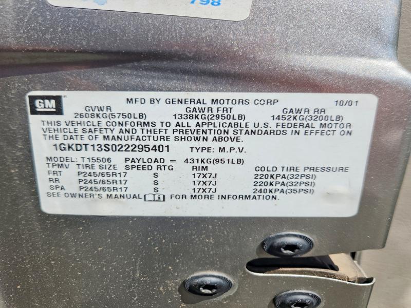 Aukcja sprzedaży 2002 Gmc Envoy, vin: 1GKDT13S022295401, numer aukcji: 51477486