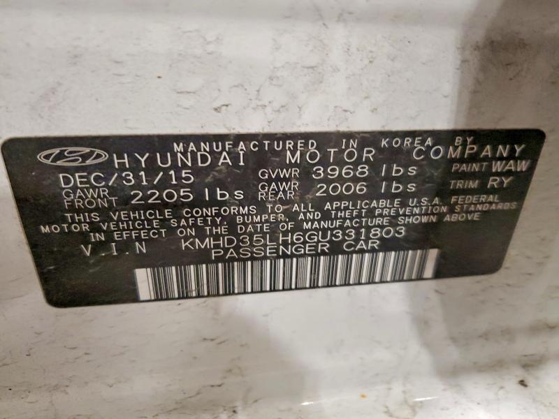 Продажа на аукционе авто 2016 Hyundai Elantra, vin: KMHD35LH6GU331803, номер лота: 51812726