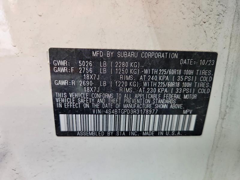Продажа на аукционе авто 2024 Subaru Outback, vin: 4S4BTGPD3R3178977, номер лота: 49783676