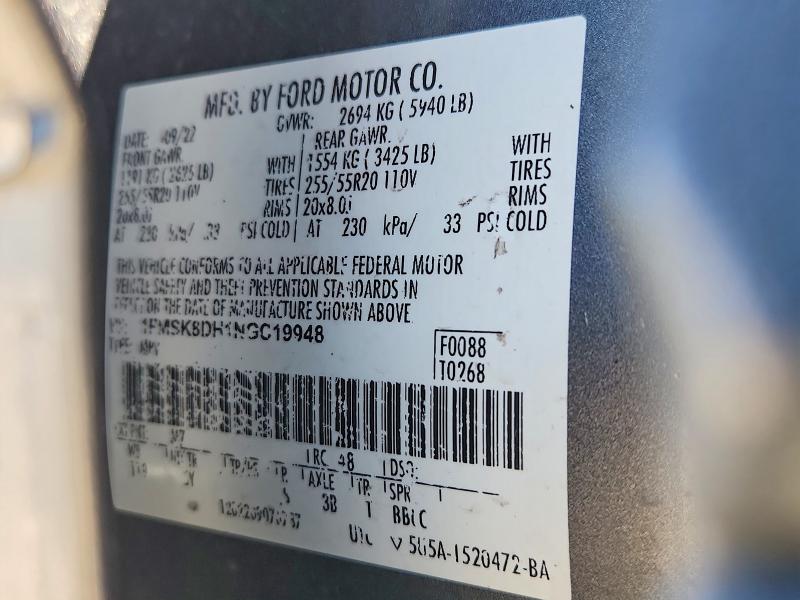 Aukcja sprzedaży 2022 Ford Explorer, vin: 1FMSK8DH1NGC19948, numer aukcji: 48692306