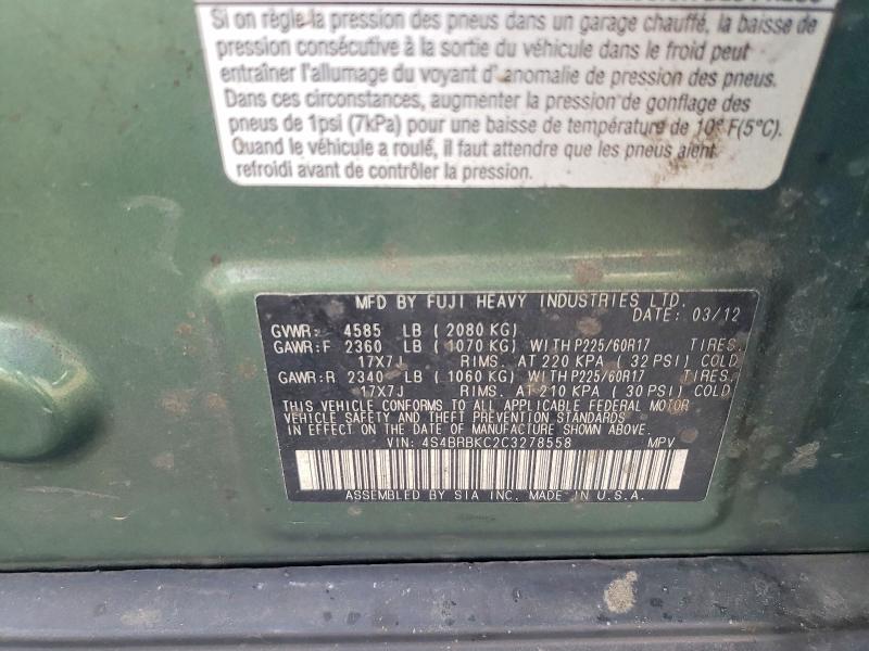 Aukcja sprzedaży 2012 Subaru Outback, vin: 4S4BRBKC2C3278558, numer aukcji: 49561136