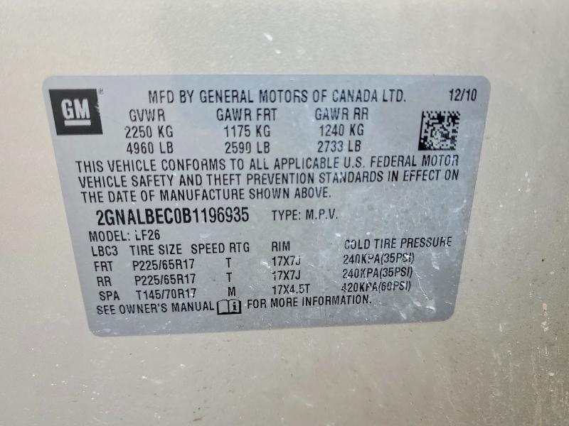 Auction sale of the 2011 Chevrolet Equinox, vin: 2GNALBEC0B1196935, lot number: 48260166