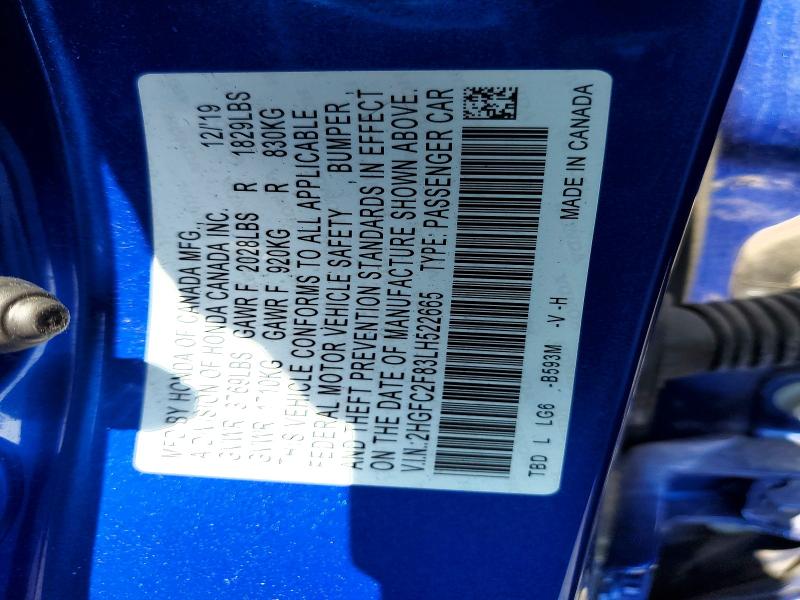 Продажа на аукционе авто 2020 Honda Civic, vin: 2HGFC2F83LH522665, номер лота: 51102166