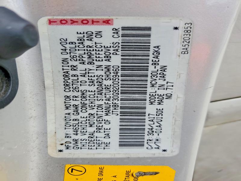 50970366 :رقم المزاد ، JTHBF30G920059460 vin ، 2002 Lexus Es مزاد بيع