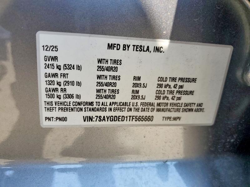 Aukcja sprzedaży 2026 Tesla Model Y, vin: 7SAYGDED1TF565660, numer aukcji: 48959986