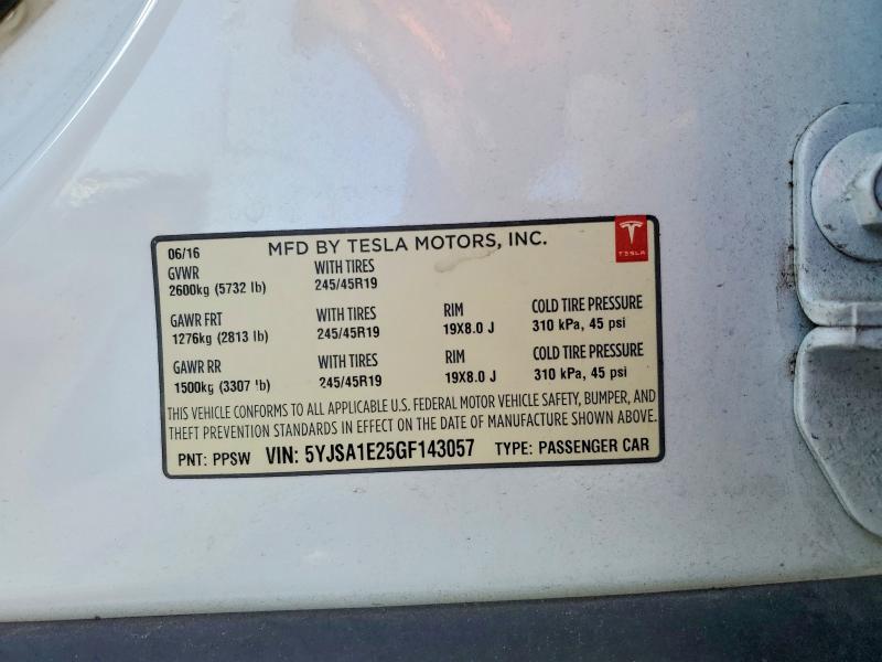 51185246 :رقم المزاد ، 5YJSA1E25GF143057 vin ، 2016 Tesla Model S مزاد بيع