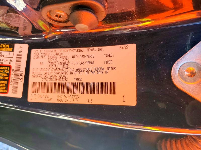2022 Toyota Tundra მანქანა იყიდება აუქციონზე, vin: 5TFLA5EC4NX003282, აუქციონის ნომერი: 51145116