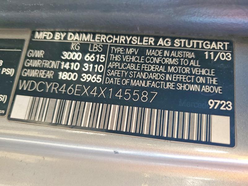51315796 :رقم المزاد ، WDCYR46EX4X145587 vin ، 2004 Mercedes-benz G مزاد بيع