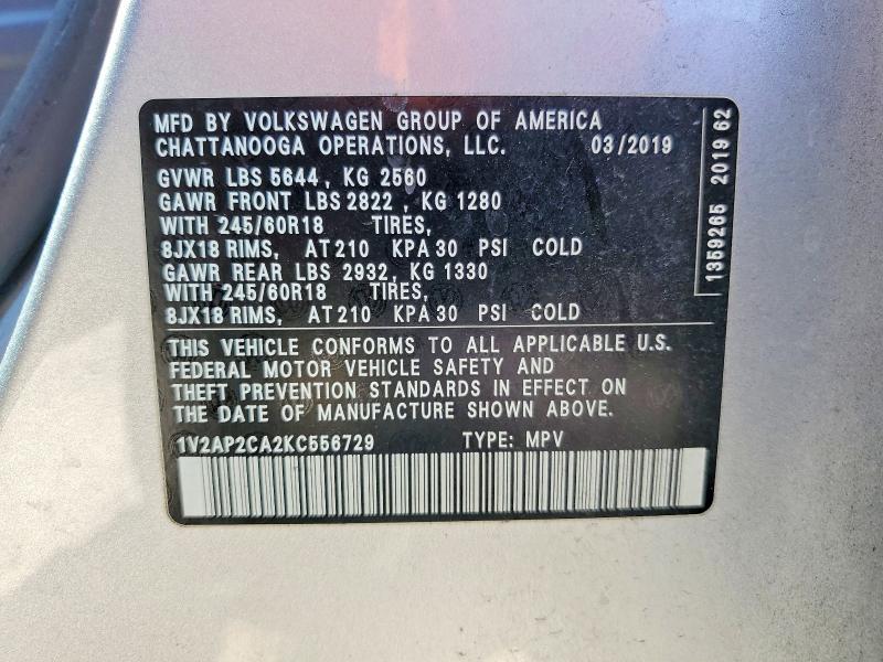 Продаж на аукціоні авто 2019 Volkswagen Atlas, vin: 1V2AP2CA2KC556729, номер лоту: 49181546