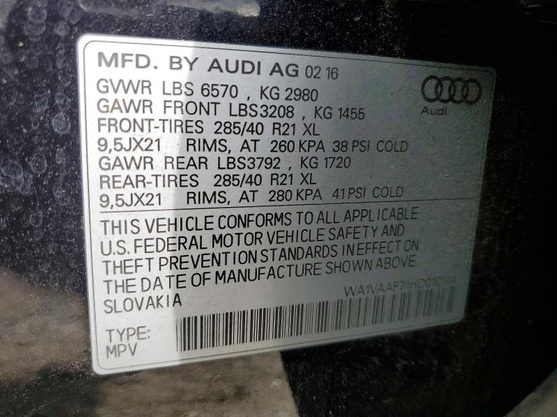 48652666 :رقم المزاد ، WA1VAAF71HD010144 vin ، 2017 Audi Q7 مزاد بيع