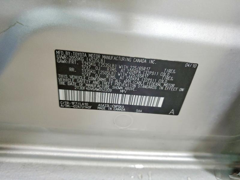 Aukcja sprzedaży 2010 Toyota Rav4, vin: 2T3DF4DV6AW052209, numer aukcji: 50573296