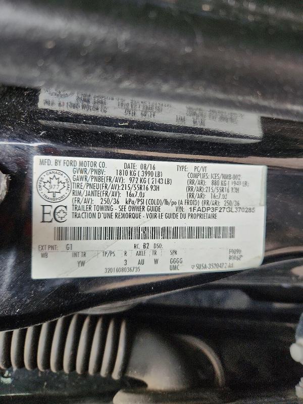 Продажа на аукционе авто 2016 Ford Focus, vin: 1FADP3F27GL370285, номер лота: 46465526