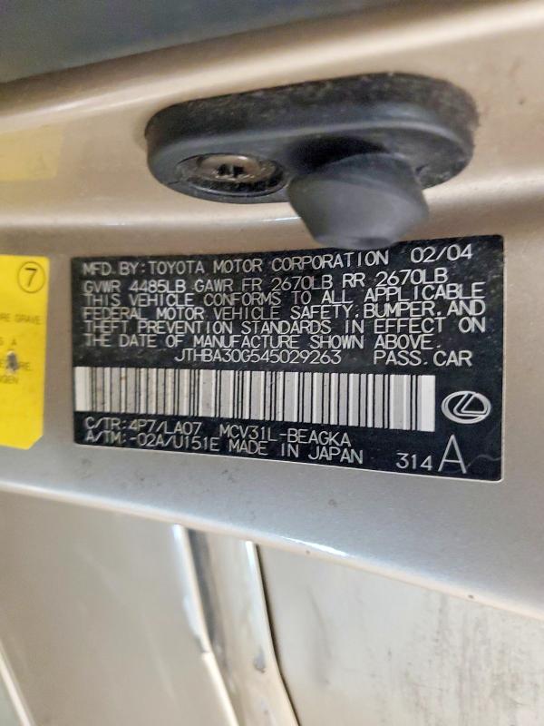 Aukcja sprzedaży 2004 Lexus Es, vin: JTHBA30G545029263, numer aukcji: 51762966