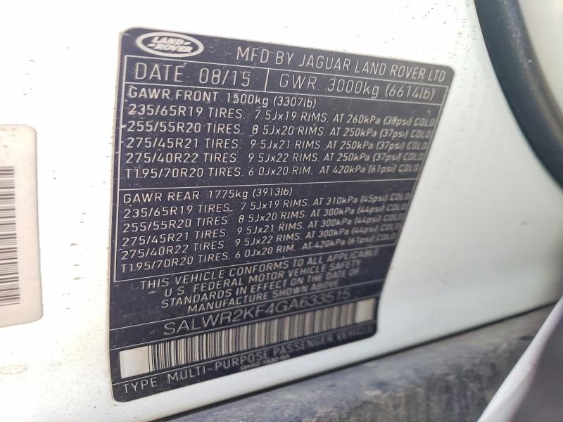 Aukcja sprzedaży 2016 Land Rover Range Rover Sport, vin: SALWR2KF4GA633515, numer aukcji: 51294546