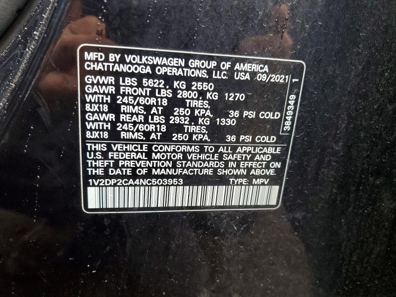 50191886 :رقم المزاد ، 1V2DP2CA4NC503953 vin ، 2022 Volk Atlas مزاد بيع