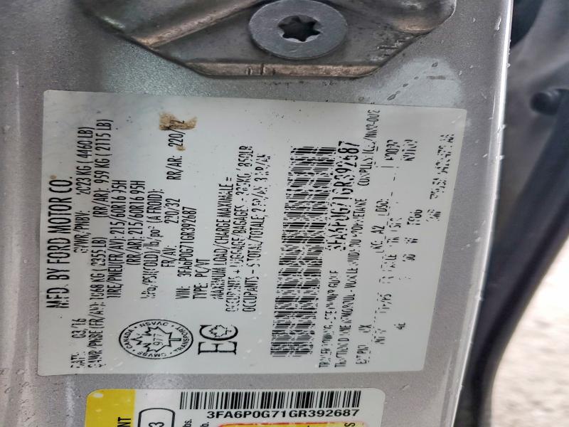 46606136 :رقم المزاد ، 3FA6P0G71GR392687 vin ، 2016 Ford Fusion مزاد بيع