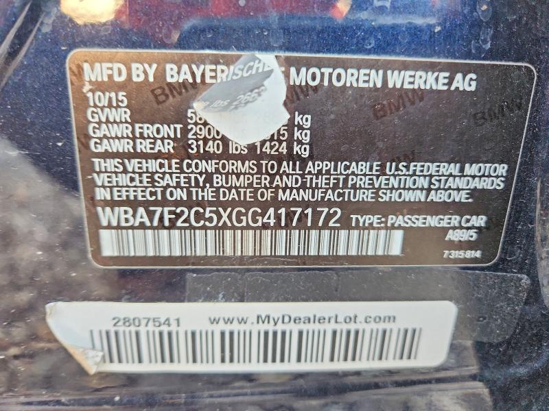 50725476 :رقم المزاد ، WBA7F2C5XGG417172 vin ، 2016 Bmw 750 مزاد بيع