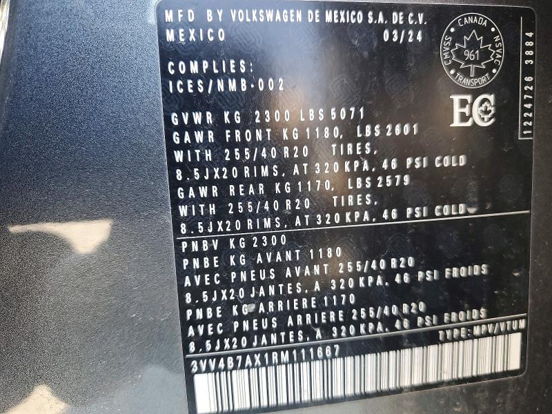 48826366 :رقم المزاد ، 3VV4B7AX1RM111667 vin ، 2024 Volkswagen Tiguan مزاد بيع