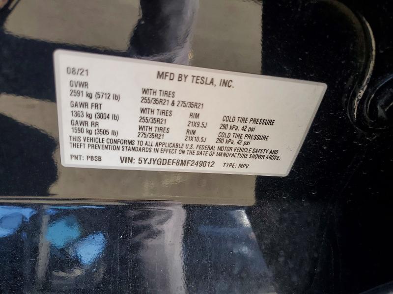 49661986 :رقم المزاد ، 5YJYGDEF8MF249012 vin ، 2021 Tesla Model Y مزاد بيع