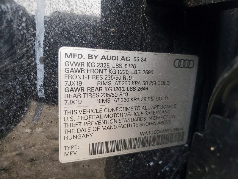 2024 Audi Q3 მანქანა იყიდება აუქციონზე, vin: WA1DECF37R1159914, აუქციონის ნომერი: 47961546