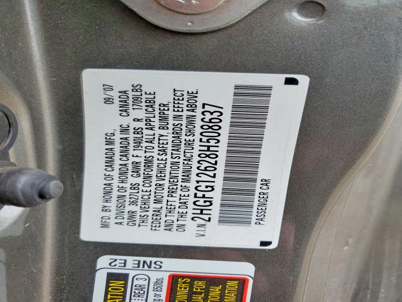 2008 Honda Civic მანქანა იყიდება აუქციონზე, vin: 2HGFG12628H508637, აუქციონის ნომერი: 47661136
