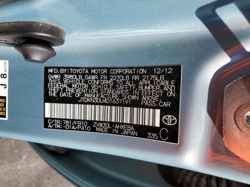 51427996 :رقم المزاد ، JTDKN3DU4D1637191 vin ، 2013 Toyota Prius مزاد بيع