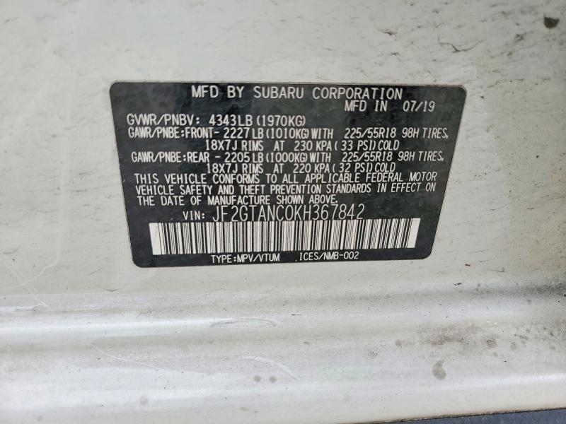 Aukcja sprzedaży 2019 Subaru Crosstrek, vin: JF2GTANC0KH367842, numer aukcji: 49022116