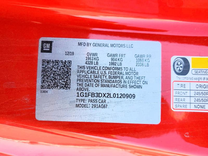 Aukcja sprzedaży 2020 Chevrolet Camaro, vin: 1G1FB3DX2L0120909, numer aukcji: 50365596