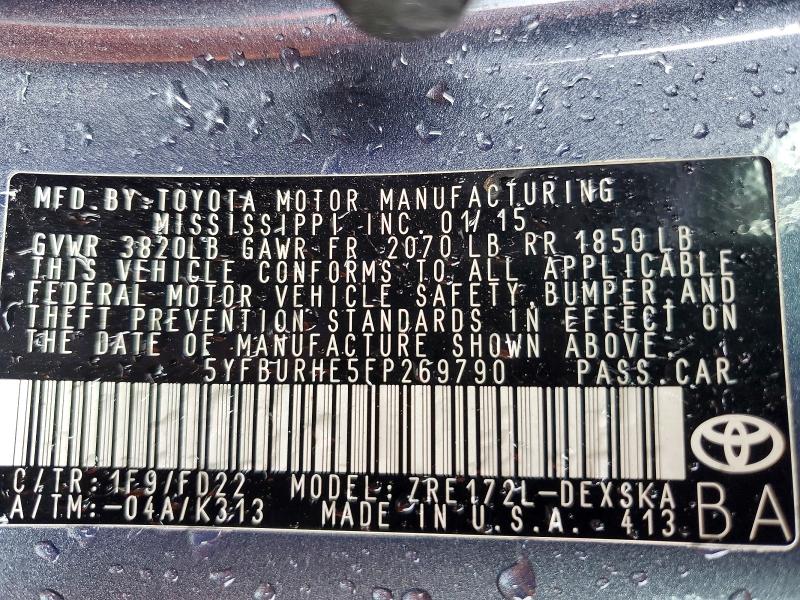 Продажа на аукционе авто 2015 Toyota Corolla, vin: 5YFBURHE5FP269790, номер лота: 50956226