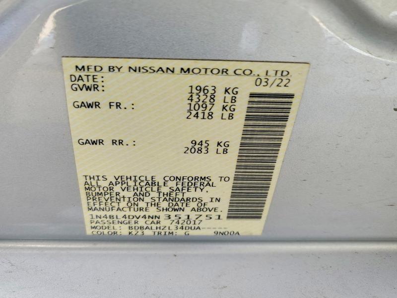 Продажа на аукционе авто 2022 Nissan Altima, vin: 1N4BL4DV4NN351751, номер лота: 48923796