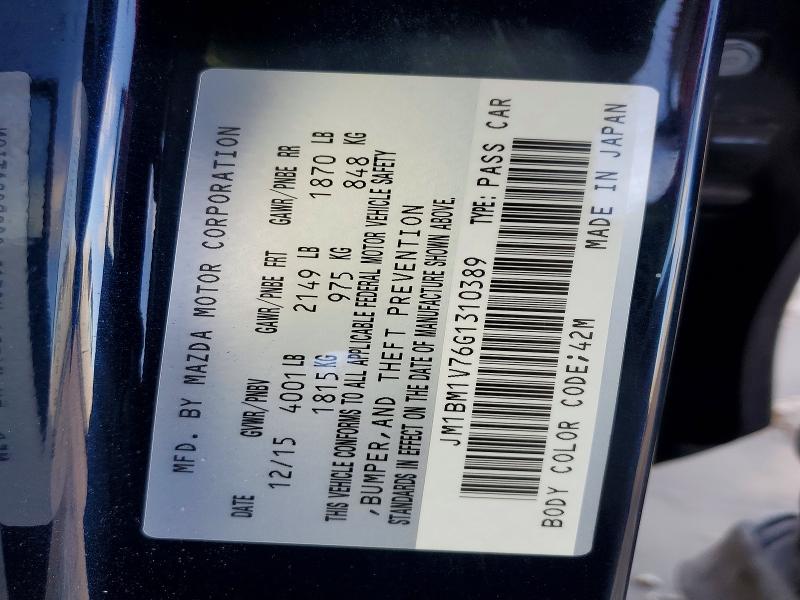 Aukcja sprzedaży 2016 Mazda 3, vin: JM1BM1V76G1310389, numer aukcji: 48765976