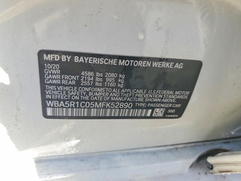Aukcja sprzedaży 2021 Bmw 330i, vin: WBA5R1C05MFK52890, numer aukcji: 51891166