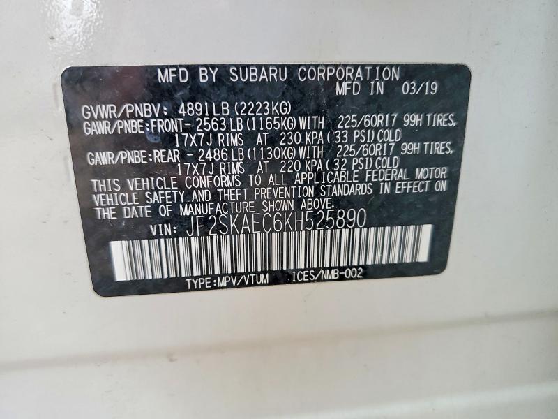 48326336 :رقم المزاد ، JF2SKAEC6KH525890 vin ، 2019 Subaru Forester مزاد بيع