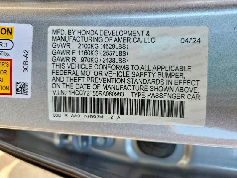 Продажа на аукционе авто 2024 Hond Accord, vin: 1HGCY2F55RA060983, номер лота: 49794556