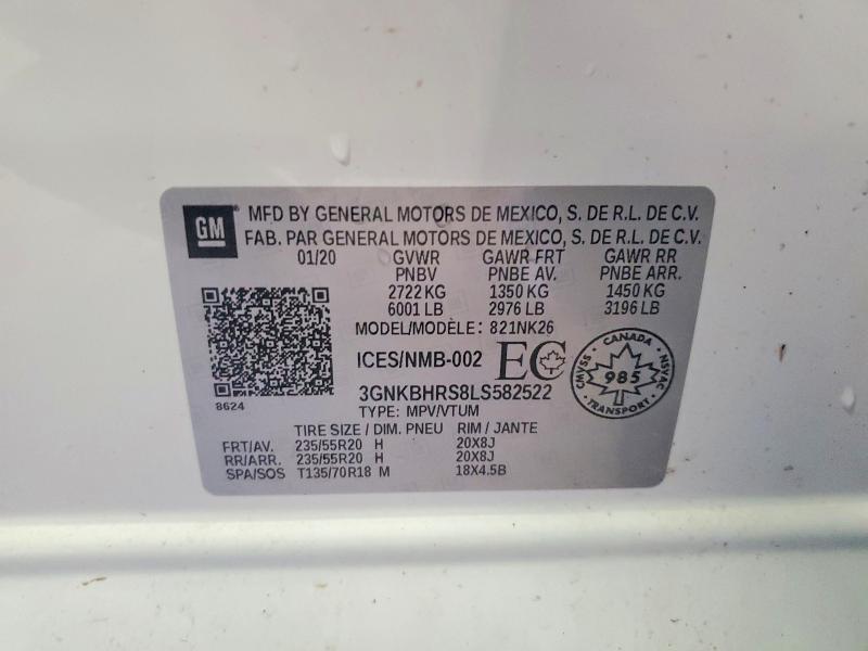 49740316 :رقم المزاد ، 3GNKBHRS8LS582522 vin ، 2020 Chevrolet Blazer مزاد بيع