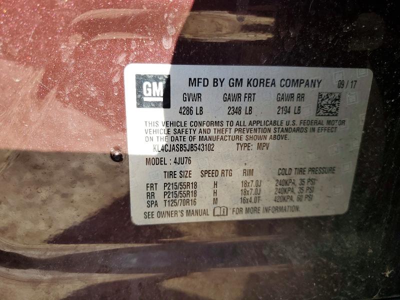 2018 Buick Encore მანქანა იყიდება აუქციონზე, vin: KL4CJASB5JB543102, აუქციონის ნომერი: 49309636