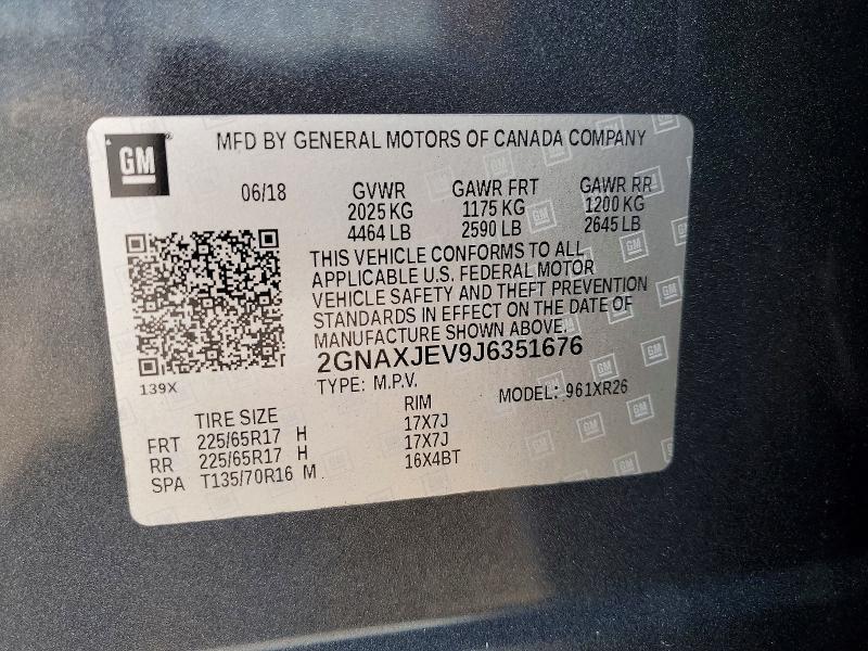 Aukcja sprzedaży 2018 Chevrolet Equinox, vin: 2GNAXJEV9J6351676, numer aukcji: 51814906