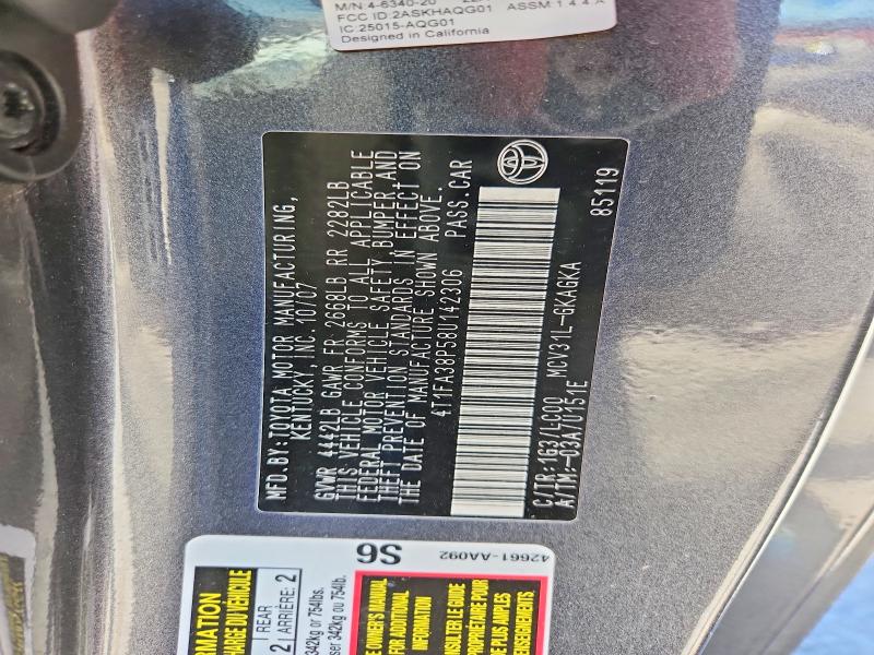 Auction sale of the 2008 Toyota Camry Solara, vin: 4T1FA38P58U142306, lot number: 50446886