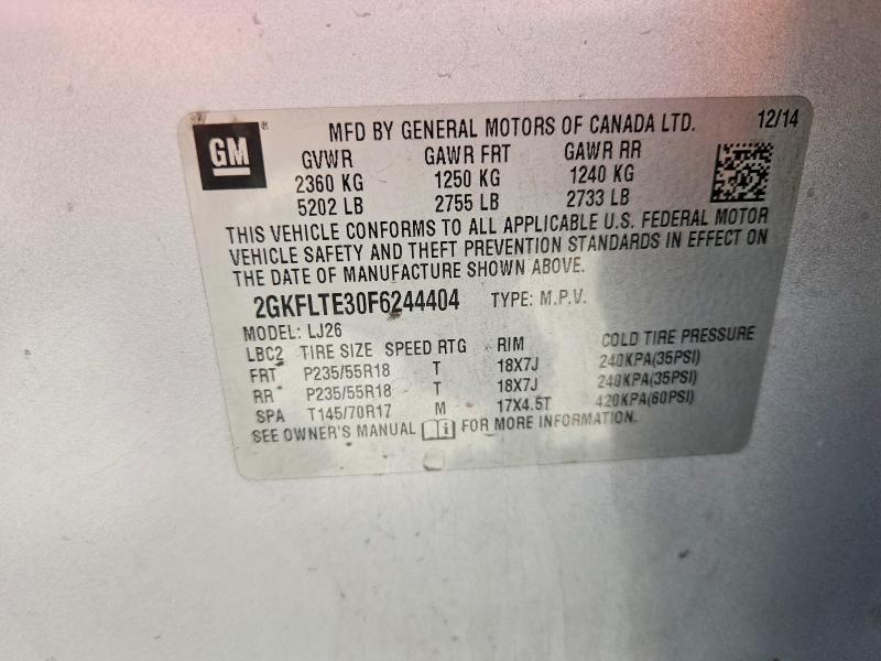 2015 Gmc Terrain მანქანა იყიდება აუქციონზე, vin: 2GKFLTE30F6244404, აუქციონის ნომერი: 51667706