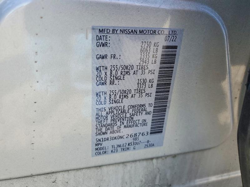Aukcja sprzedaży 2022 Nissan Pathfinder, vin: 5N1DR3DK0NC268763, numer aukcji: 51323756