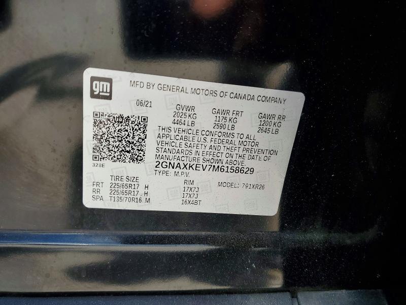 Aukcja sprzedaży 2021 Chevrolet Equinox, vin: 2GNAXKEV7M6158629, numer aukcji: 48547016