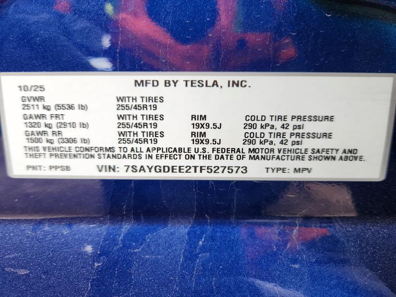 48783796 :رقم المزاد ، 7SAYGDEE2TF527573 vin ، 2026 Tesla Model Y مزاد بيع