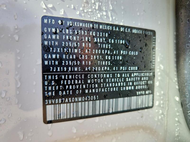 Aukcja sprzedaży 2022 Volkswagen Tiguan, vin: 3VV8B7AX0NM043051, numer aukcji: 50014706