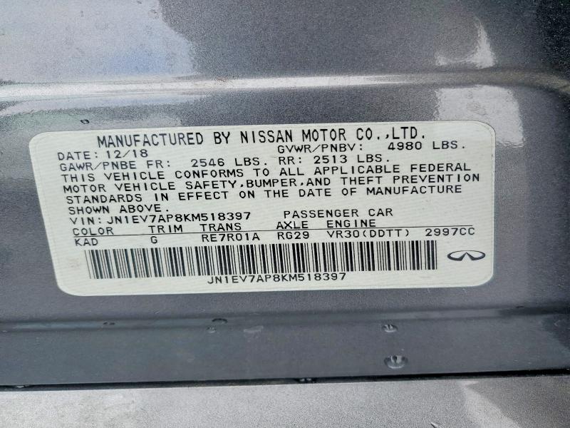 Aukcja sprzedaży 2019 Infiniti Q50, vin: JN1EV7AP8KM518397, numer aukcji: 50965336