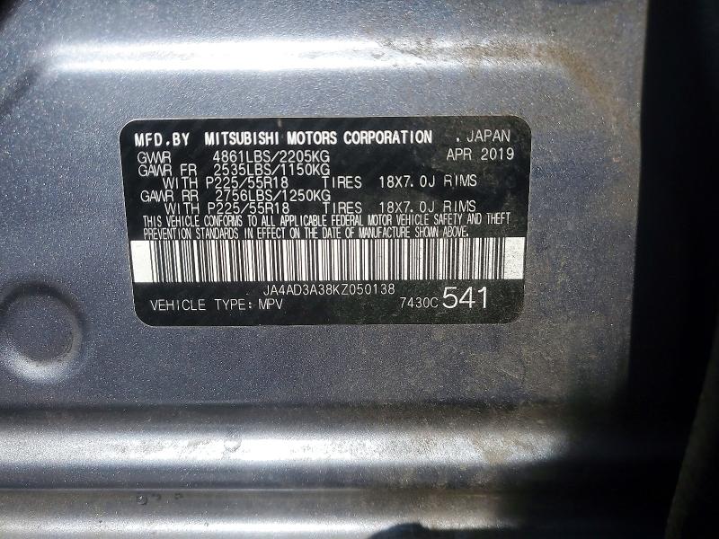 Aukcja sprzedaży 2019 Mitsubishi Outlander, vin: JA4AD3A38KZ050138, numer aukcji: 49517516