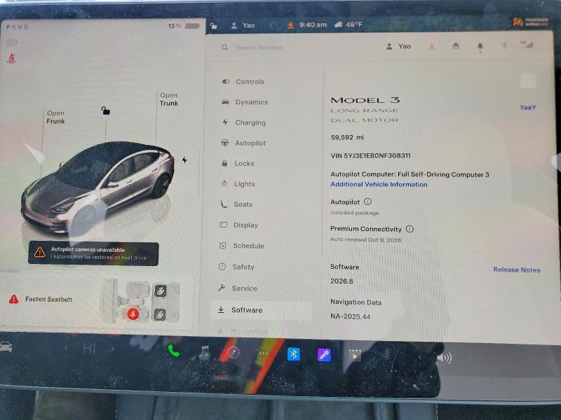 50347396 :رقم المزاد ، 5YJ3E1EB0NF308311 vin ، 2022 Tesla Model 3 مزاد بيع