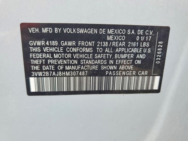 51042546 :رقم المزاد ، 3VW2B7AJ8HM307487 vin ، 2017 Volkswagen Jetta مزاد بيع