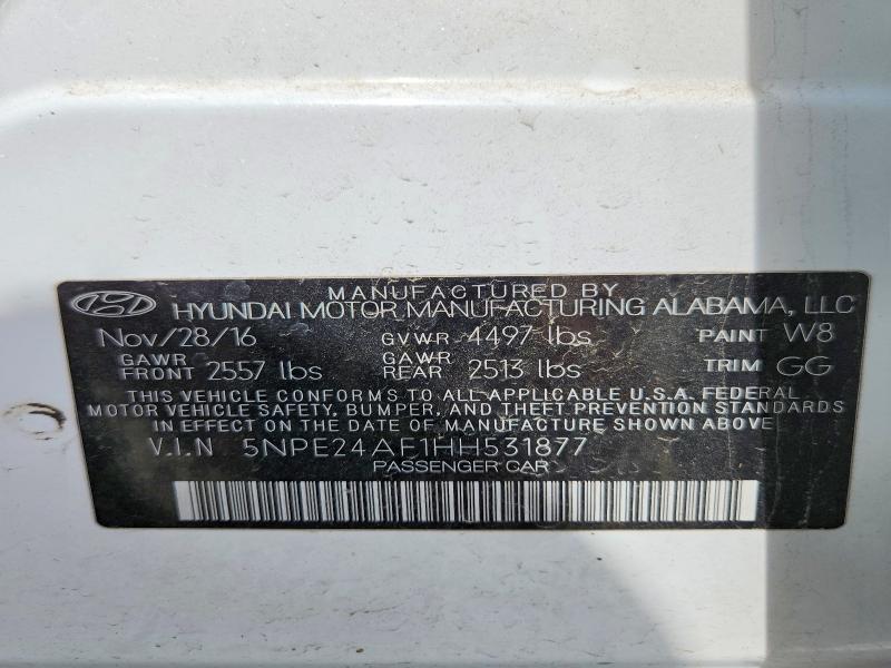 2017 Hyundai Sonata მანქანა იყიდება აუქციონზე, vin: 5NPE24AF1HH531877, აუქციონის ნომერი: 49646916
