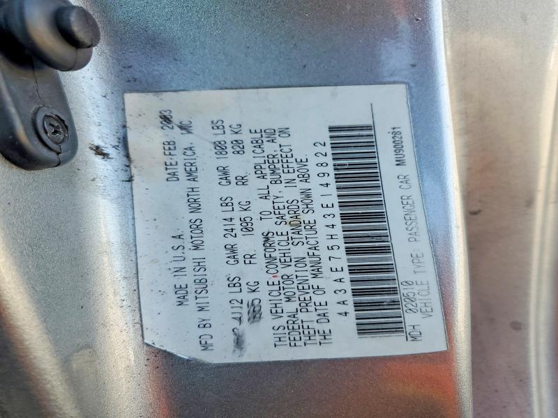 Aukcja sprzedaży 2003 Mitsubishi Eclipse, vin: 4A3AE75H43E149822, numer aukcji: 49834816