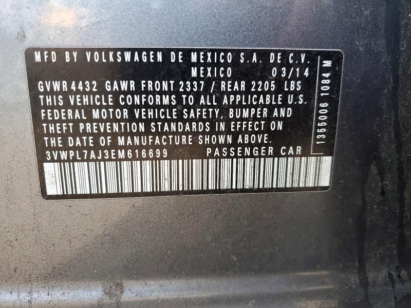 Aukcja sprzedaży 2014 Volkswagen Jetta, vin: 3VWPL7AJ3EM616699, numer aukcji: 50802976